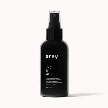 Live in Mist, a leave in conditioner, in a black spray bottle on a white background