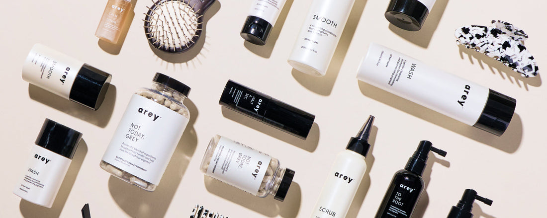 Arey Haircare products splayed out