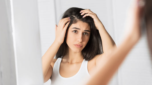 girl looking at her hair