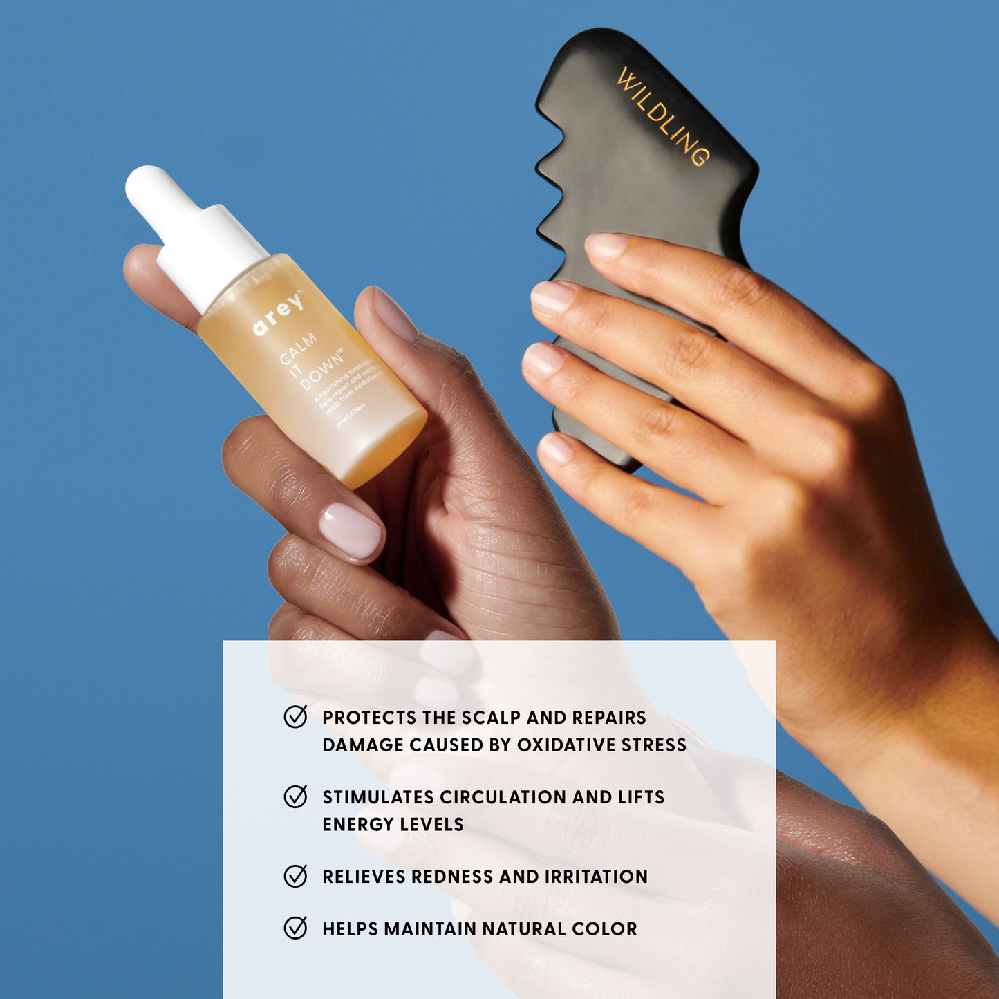 protects the scalp and repairs damage caused by oxidative stress
stimulates circulation and lifts energy levels
relieves redness and irritation
helps maintain natural color