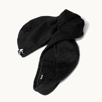 Black hair wrap with a brand logo on a white background