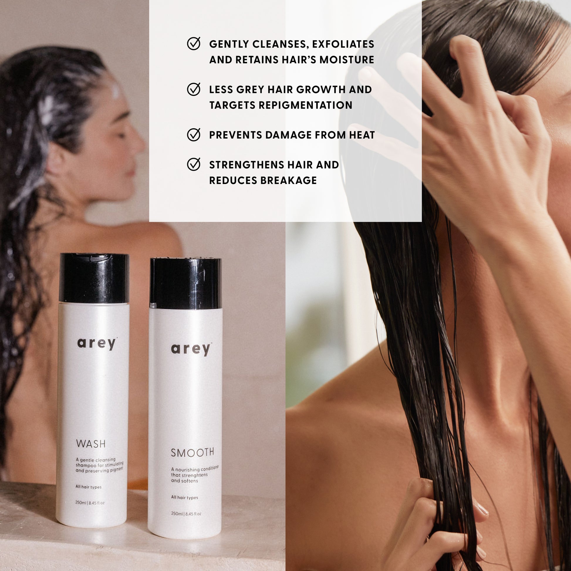 gently cleanses, exfoliates 
and retains hair’s moisture
less grey hair growth and Targets repigmentation
prevents damage from heat
strengthens hair and reduces breakage