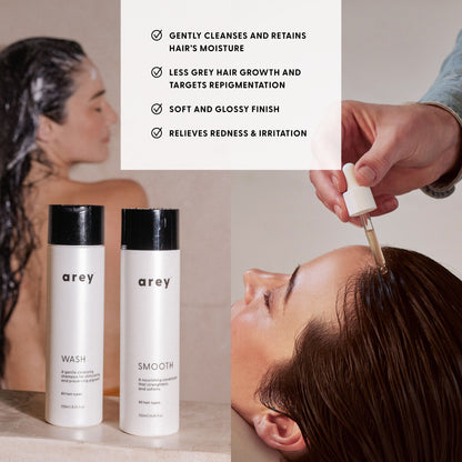 gently cleanses and retains hair’s moisture
less grey hair growth and Targets repigmentation
soft and glossy finish
relieves redness & irritation