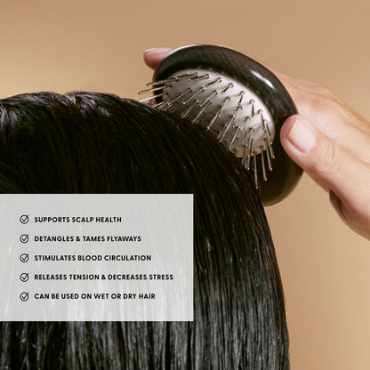 Supports scalp health
Detangles & tames flyaways
Stimulates blood circulation
Releases tension & decreases stress
Can be used on wet or dry hair