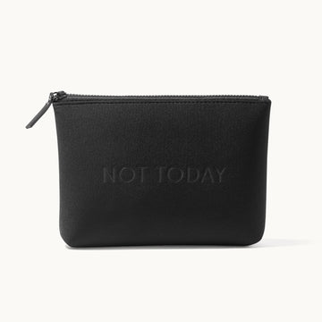 Black pouch with 'NOT TODAY' text on a white background