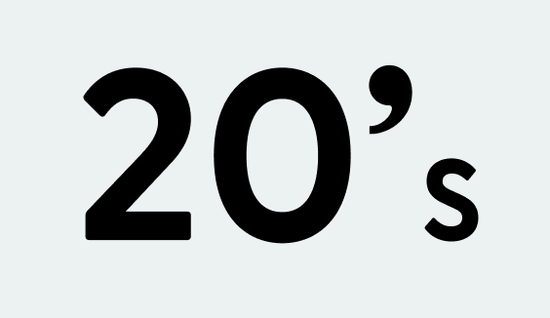 Black text '20's' on a white background