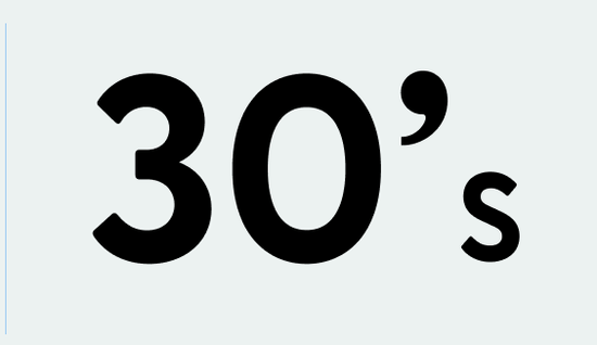 Black text '30's' on a white background